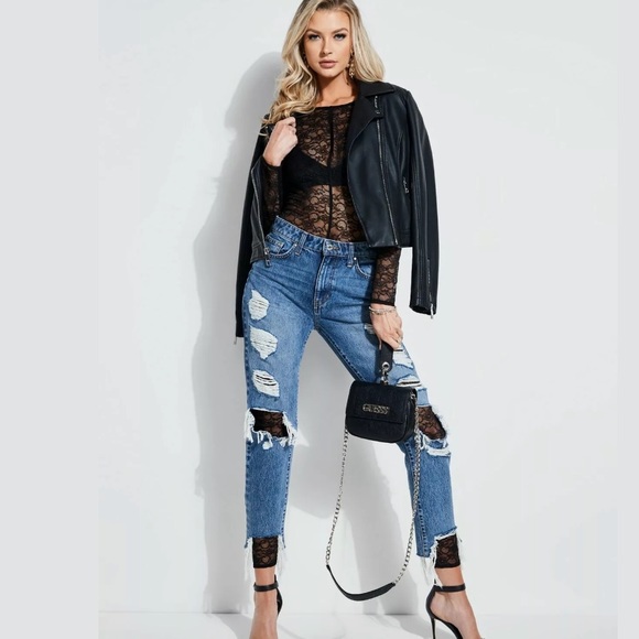 Guess Valerie Sheer Lace Jumpsuit Skinny Stretch - Picture 4 of 6